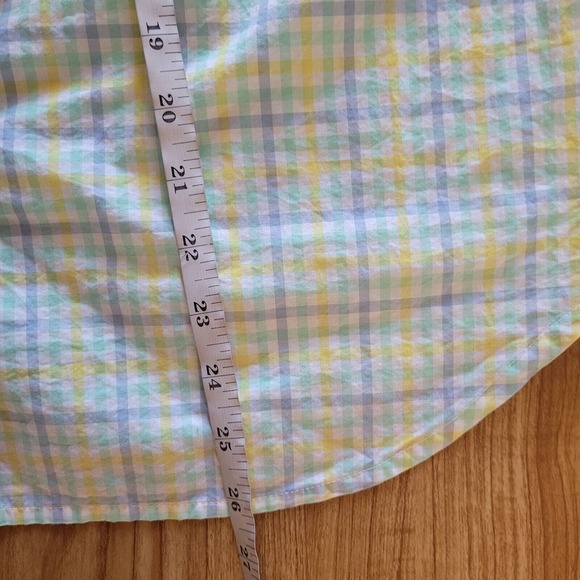 Talbots Top Shirt Womens 1X Petite Blue Yellow Plaid Button Down Casual Career - Picture 7 of 11